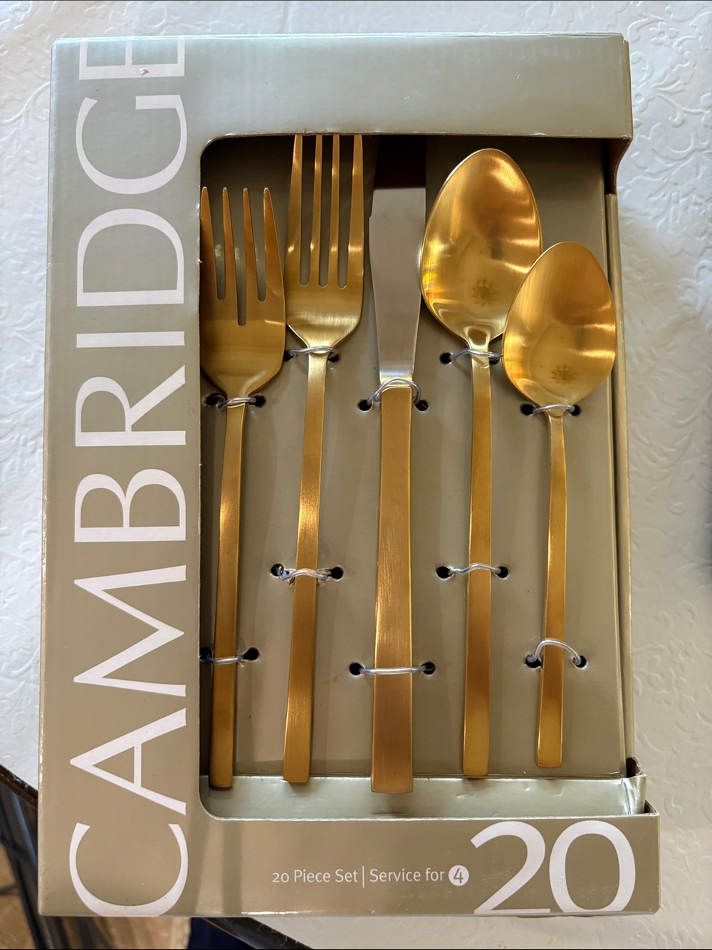 20-Piece Gold Flatware Set — Modern Satin Gold Service for 4